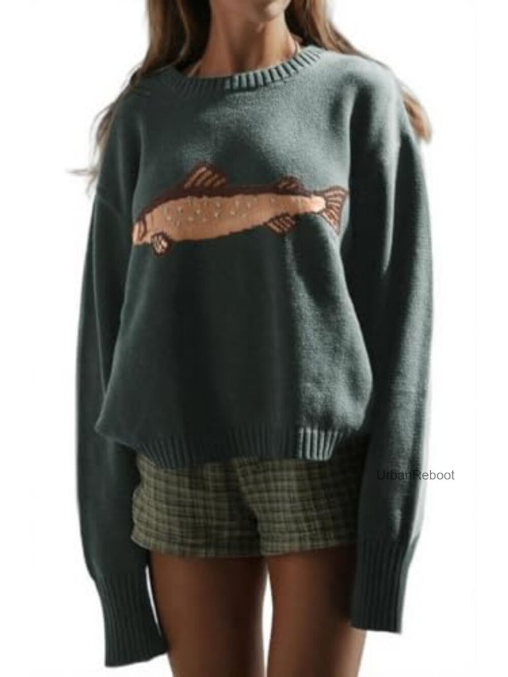 Crew Neck Rib Knit Oversized Graphic Pullover Sweater